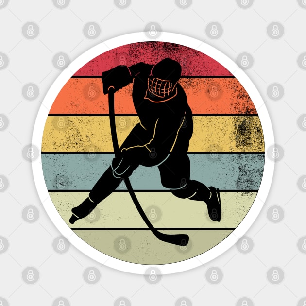 Retro Sunset Hockey Player Gift Magnet by Illustradise